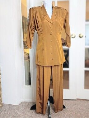 D. Frank Golden Mustard Yellow 2-Piece Blazer & Pant Suit Set Rayon Power Suit